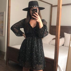 Zara long sleeve floral blue/green/black dress